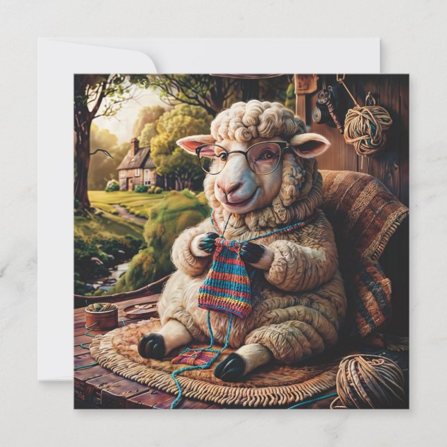 Sheep Knitting 1.1 Funny Flat Greeting Card (Vorderseite)