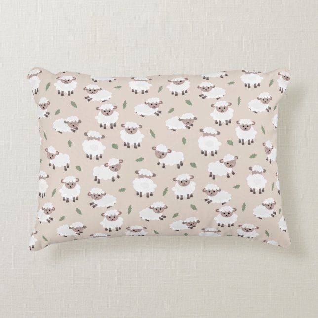 Sheep & Lamb Cute Gender Neutral Baby Nursery Dekokissen (Vorderseite)
