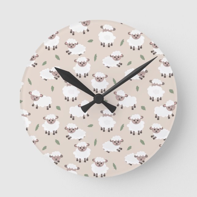 Sheep & Lamb Cute Gender Neutral Baby Nursery Runde Wanduhr (Vorderseite)