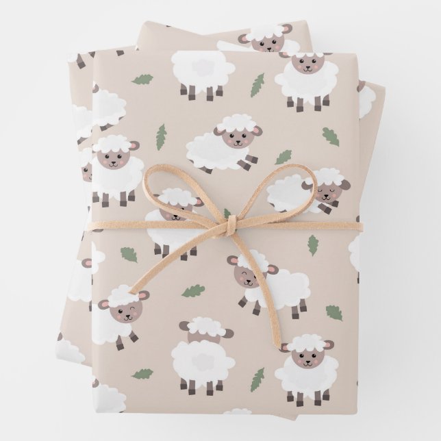 Sheep & Lamb Cute Hand Drawn Farm Animals Geschenkpapier Set (Beispiel)