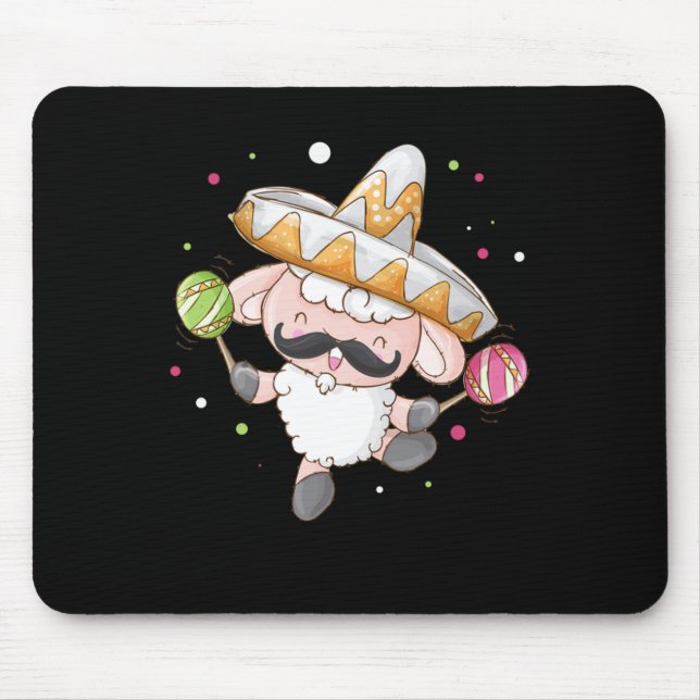 Sheep Playing Maracas Sombrero mexikanisches Musik Mousepad (Vorne)