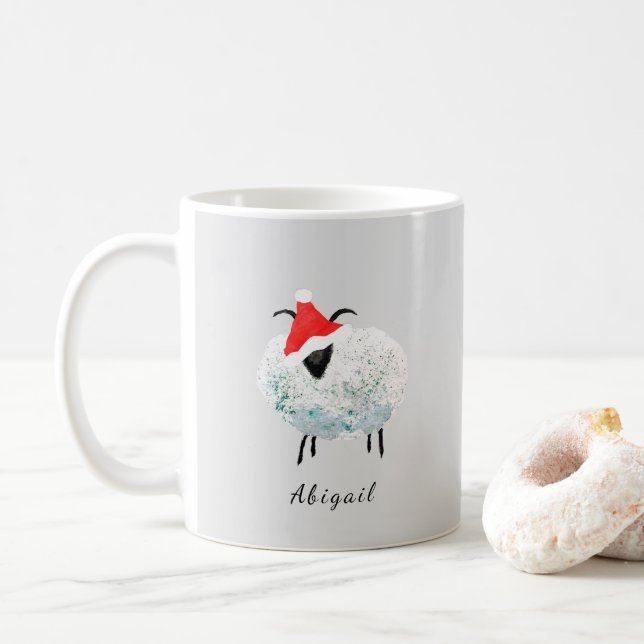Sheep santa farm rustic gray watercolor kaffeetasse (Mit Donut)