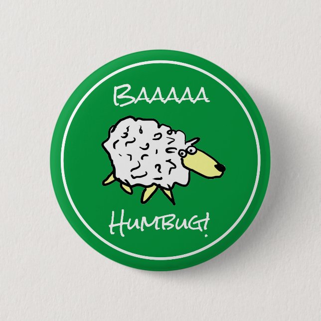 Sheep Says Baaa Humbug - Weihnachtsknopf Button (Vorderseite)
