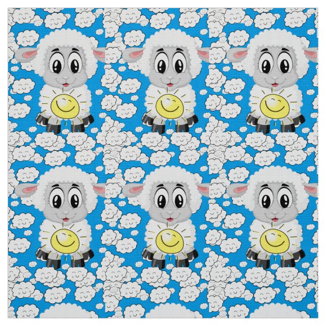 Sheep Sun Clouds Blauer Stoff (Muster)