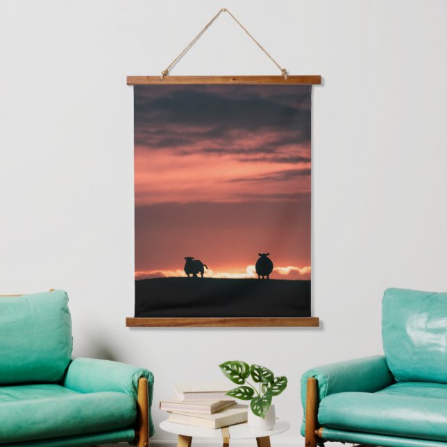 Sheep Sunset Nature Foto Wandteppich Mit Holzrahmen (Wohnzimmer)