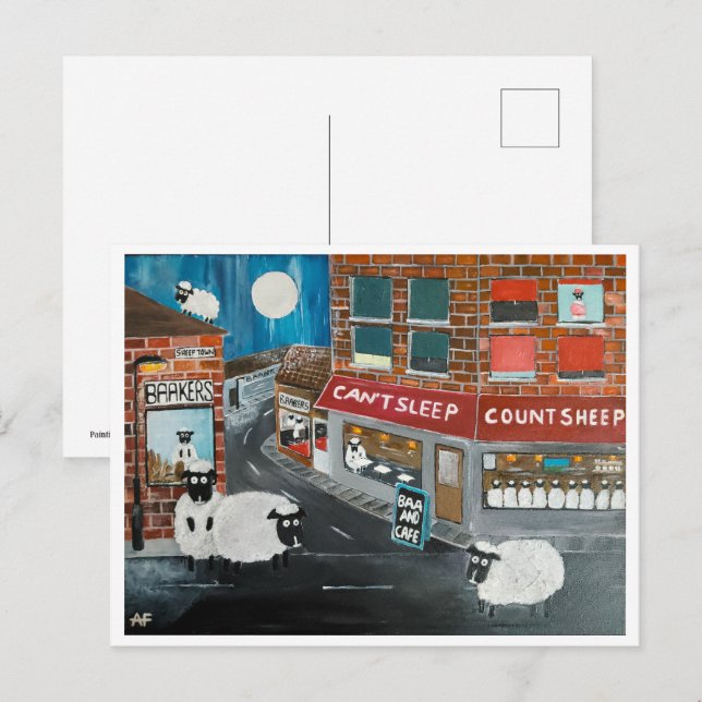 Sheep Town Malerei von Alfred Fox Collvable Postkarte (Vorne/Hinten)