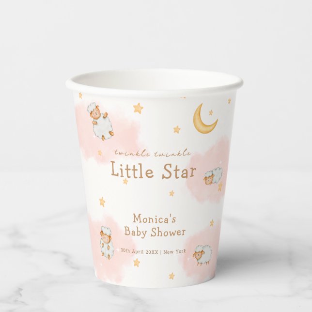 Sheep Twinkle Twinkle Moon Stars Girl Babydusche Pappbecher (Vorderseite)