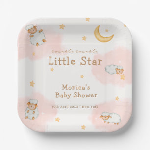 Sheep Twinkle Twinkle Moon Stars Girl Babydusche Pappteller