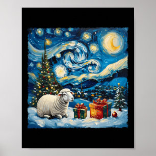 Sheep Van Gogh Style Starry Night Weihnachtsfest Poster