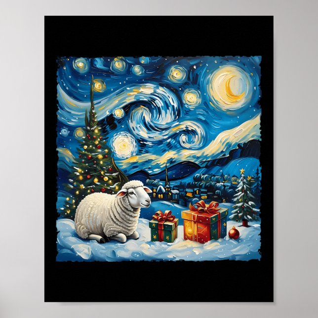 Sheep Van Gogh Style Starry Night Weihnachtsfest Poster (Vorne)
