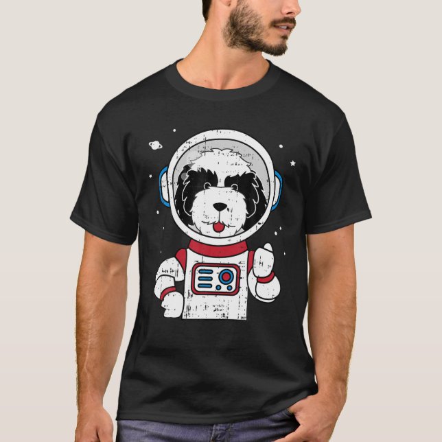 Sheepadoodle Astronaut Space Niedlicher Hund Lover T-Shirt (Vorderseite)