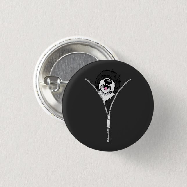 Sheepadoodle Dog Zipper Funny Puppy Downer Button (Vorne & Hinten)
