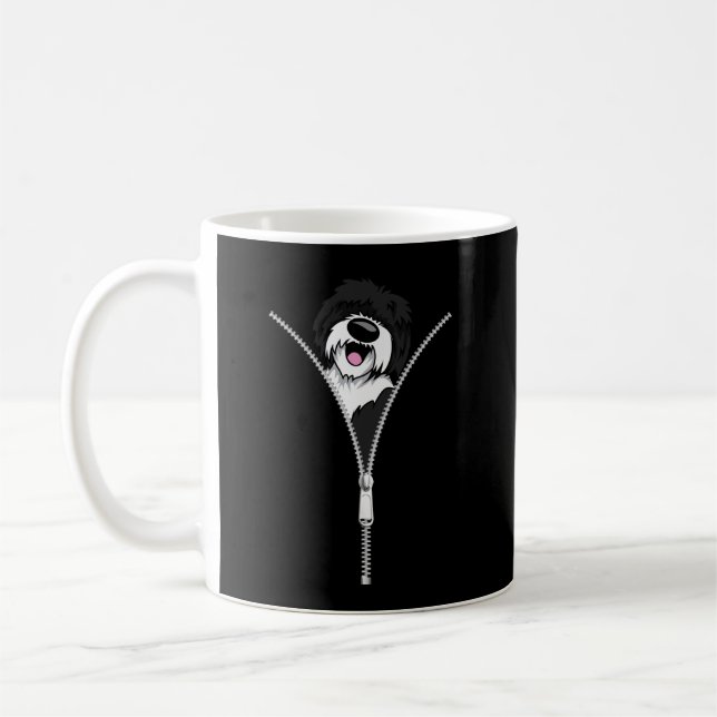 Sheepadoodle Dog Zipper Funny Puppy Downer Kaffeetasse (Links)