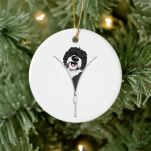 Sheepadoodle Dog Zipper Funny Puppy Downer Keramik Ornament