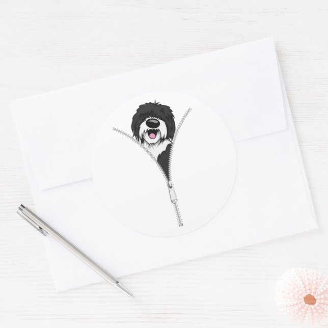 Sheepadoodle Dog Zipper Funny Puppy Downer Runder Aufkleber (Umschlag)