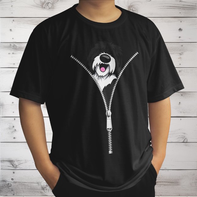 Sheepadoodle Dog Zipper Funny Puppy Downer T-Shirt (Von Creator hochgeladen)