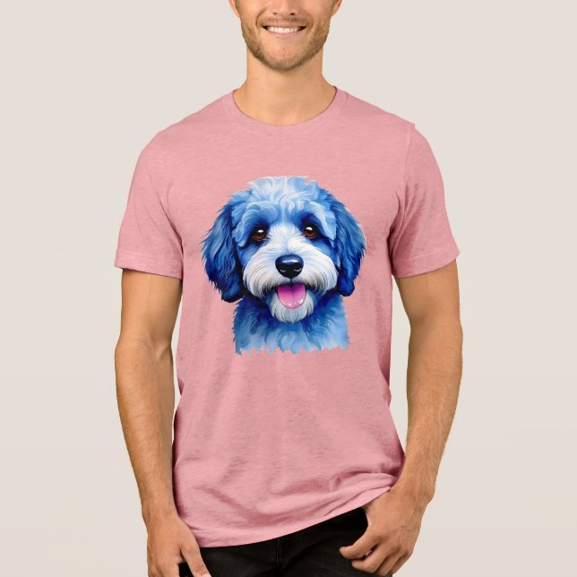 Sheepadoodle glückliches Gesicht in blau Tri-Blend Shirt (Vorderseite)
