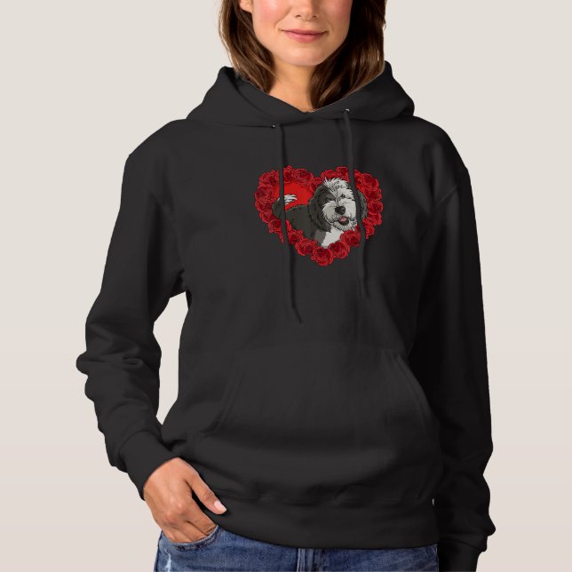Sheepadoodle Heart Roses Valentine Day Dog Mom Hoodie (Vorderseite)