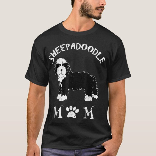 Sheepadoodle Mama Welpen Niedliches Tier Tierhund  T-Shirt (Vorderseite)