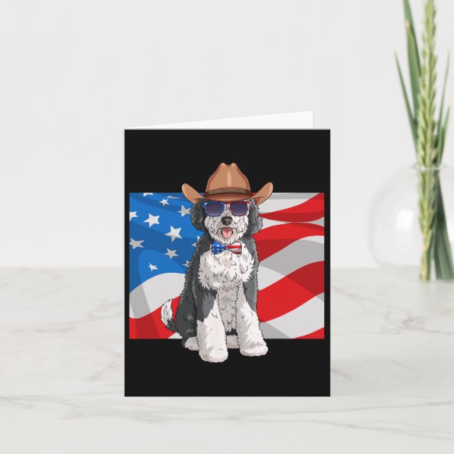 Sheepadoodle Patriotic Merica 4. Juli Amerikaner Karte (Vorderseite)