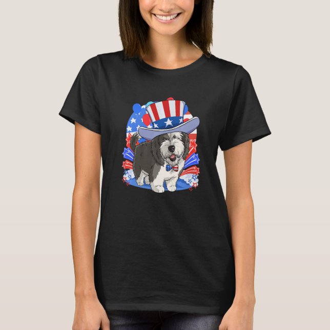 Sheepadoodle Patriotic Onkel Sam 4. Juli Ameri T-Shirt (Vorderseite)