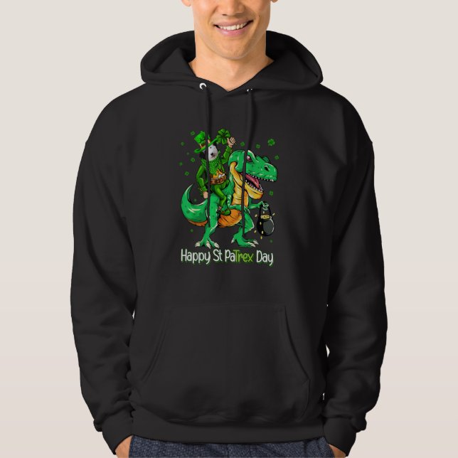 Sheepadoodle Riding Dinosaur Patricks Day Shamrock Hoodie (Vorderseite)