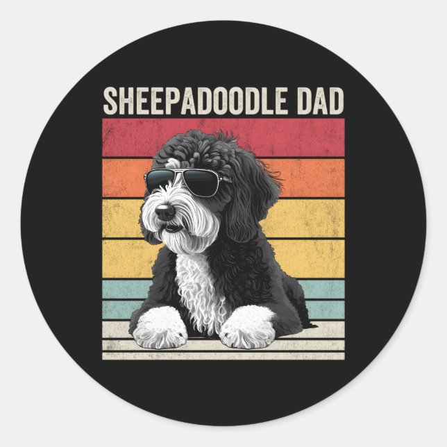 Sheepadoodle-Vater Runder Aufkleber (Vorderseite)