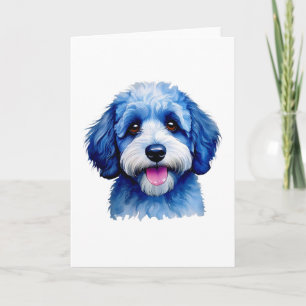 Sheepadoodle Welpe lächeln in blau! Dankeskarte
