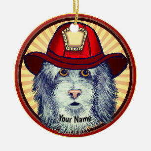 Sheepdog Feuerwehrmann Keramik Ornament