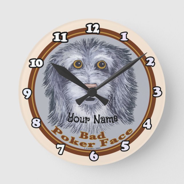 Sheepdog Poker Face Runde Wanduhr (Vorderseite)