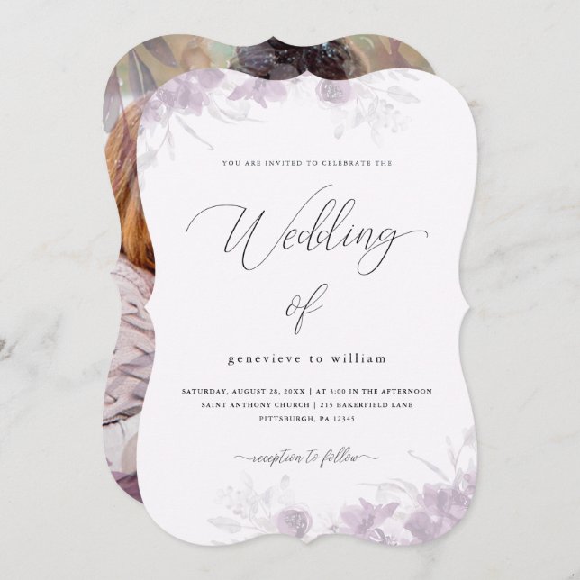 Sheer Botanical Floral Overlay Foto Wedding Einladung (Vorne/Hinten)