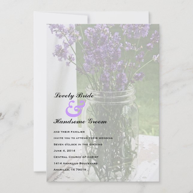 Sheer Mason Jar Lavender Hochzeit Einladung (Vorderseite)