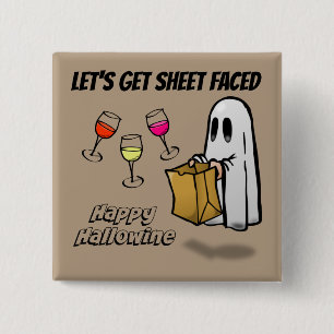 Sheet Faced Ghost Happy Hallowine Button