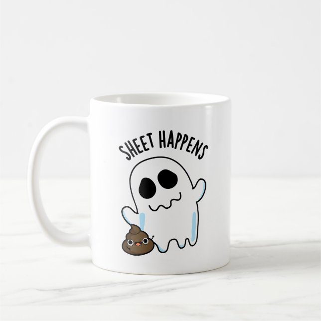 Sheet Happens Funny Ghost Pun Kaffeetasse (Links)