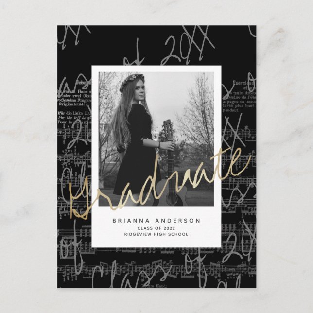 Sheet Music Black Foto Abschluss Ankündigung (Vorderseite)