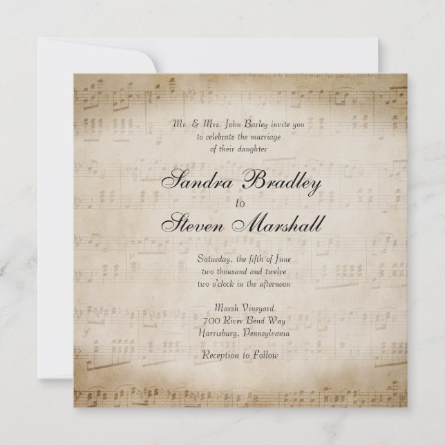 Sheet Music Gitarre Singer Wedding Einladung (Vorderseite)