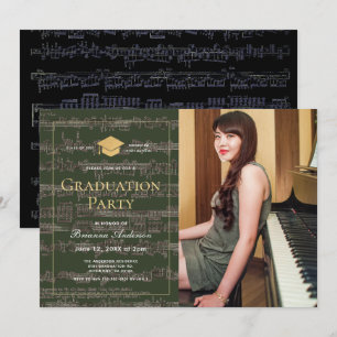 Sheet Music Green Gold Foto Graduation Party Einladung