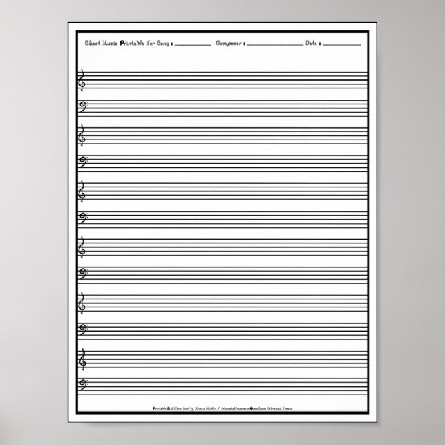 Sheet Music Manuscript Staff Line Clef Poster (Vorne)