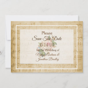 Sheet Music Pink Rose Save the Date Einladung