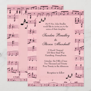 Sheet Music Pink Wedding Einladung