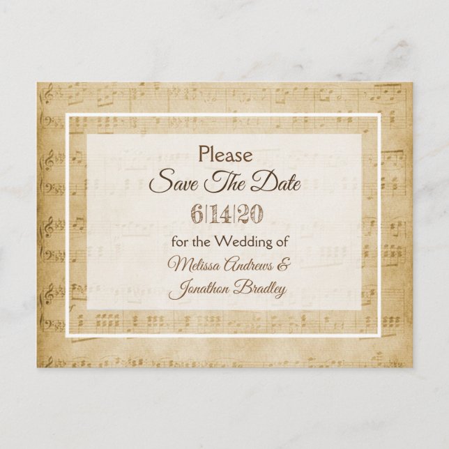 Sheet Music Save the Date Postcard Ankündigungspostkarte (Vorderseite)