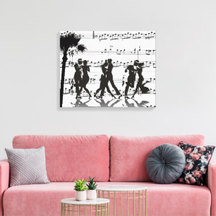 Sheet Music Silhouette Dancers Palm Tree Leinwanddruck