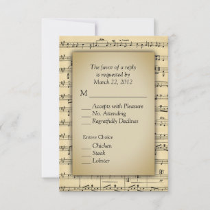 Sheet Music Theme RSVP Cards mit Menüoptionen Karte