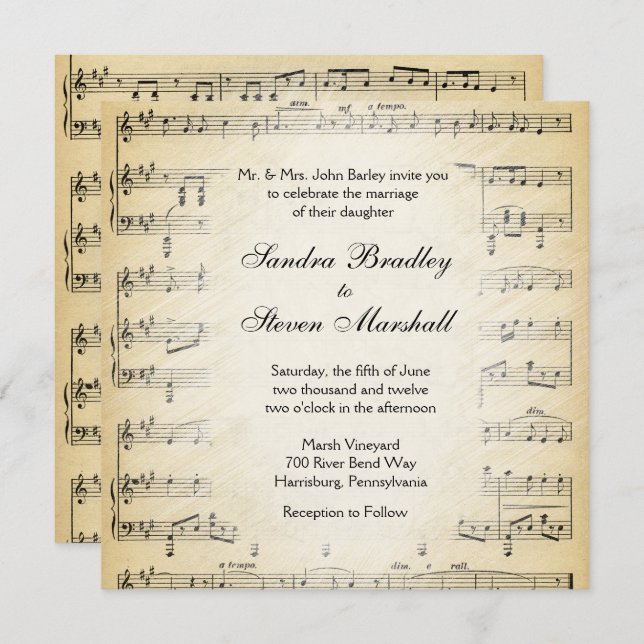 Sheet Music Theme Wedding Einladung (Vorne/Hinten)