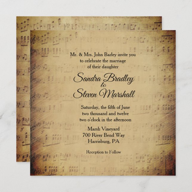 Sheet Music Theme Wedding Einladung (Vorne/Hinten)