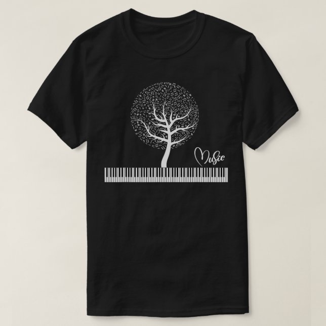 Sheet Music Tree Piano Keyboard Keys and Notes T-Shirt (Design vorne)