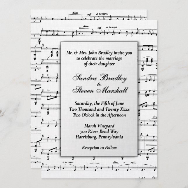 Sheet Music Wedding Theme Einladung (Vorne/Hinten)