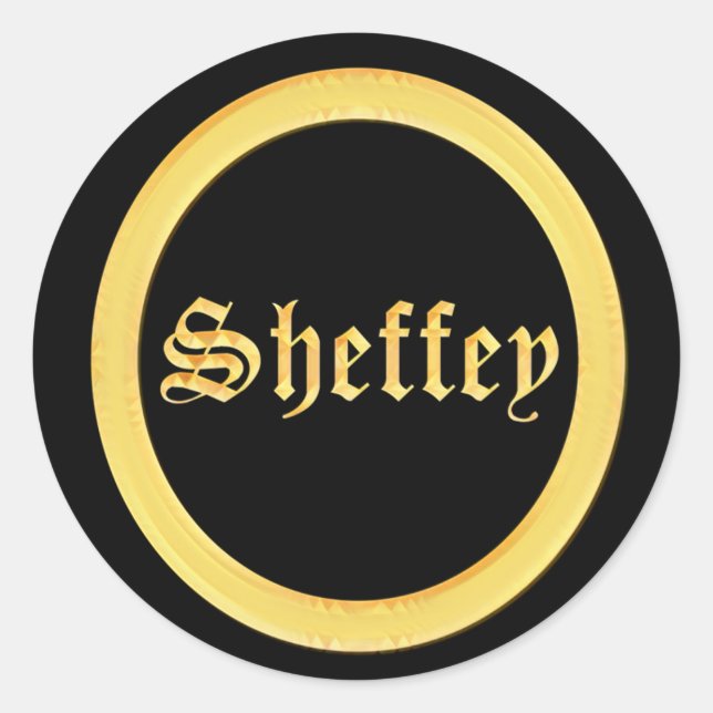 Sheffey Schriftartes - Black and Gold Monogram Runder Aufkleber (Vorderseite)