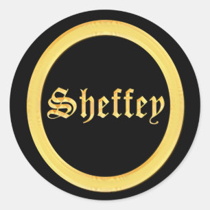 Sheffey Schriftartes - Black and Gold Monogram Runder Aufkleber