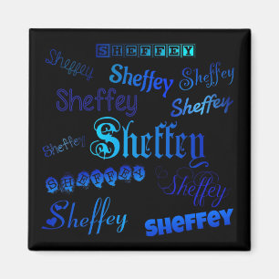 Sheffey Schriftartes - Blau auf schwarzem Magnet